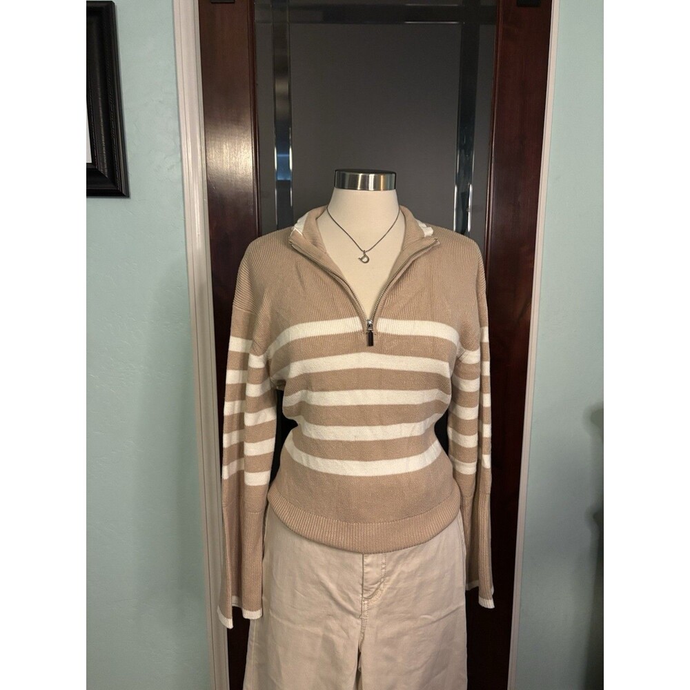 New For The Republic Sweater Khaki Ivory 1/4 Zip Size XL Retail $78 #100
